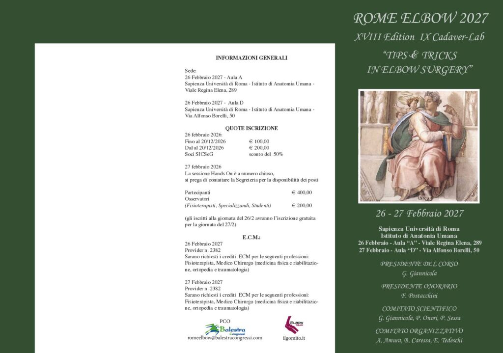 ROME ELBOW 2027 XVIII Edition IX Cadaver-Lab “TIPS & TRICKS IN ELBOW SURGERY”