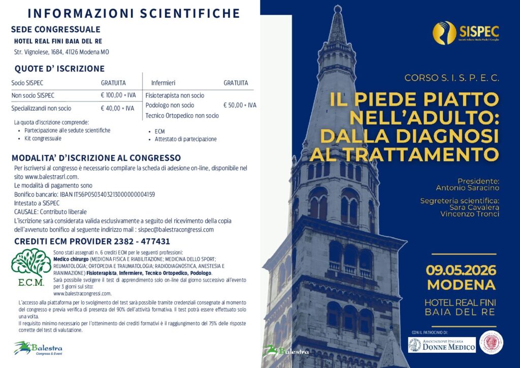 CORSO S.I.S.P.E.C. – IL PIEDE PIATTO NELL’ADULTO: DALLA DIAGNOSI AL TRATTAMENTO